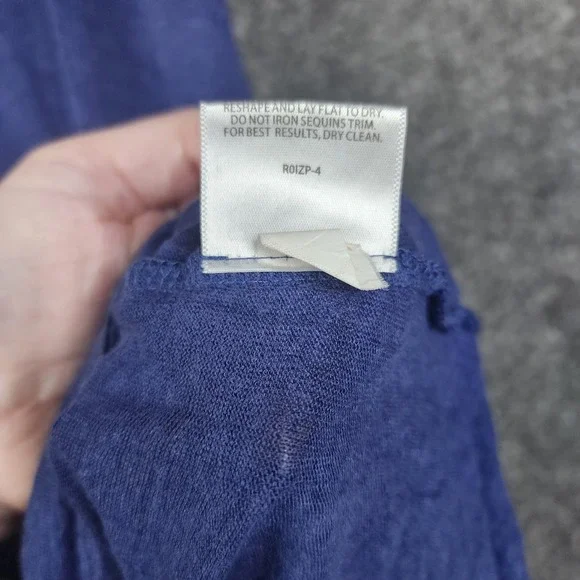 Eileen Fisher Linen Top Woman 1X Blue V-Neck Sequin Embellished Short Sleeve - Picture 5 of 6